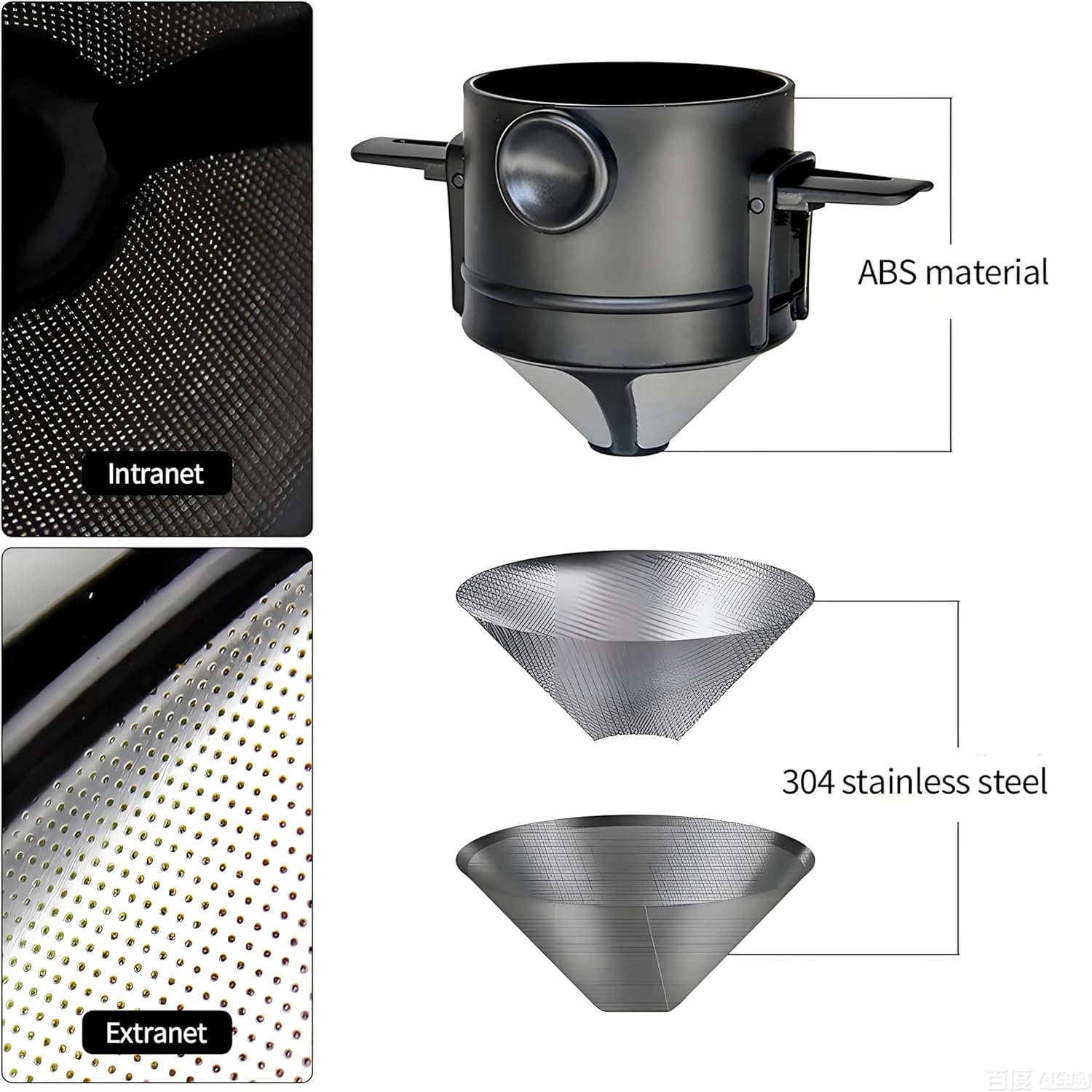 Reusable Stainless Steel Pour Over Coffee Dripper Filter Holder for Sustainable Slow Coffee at Home & Travel Black — image 3