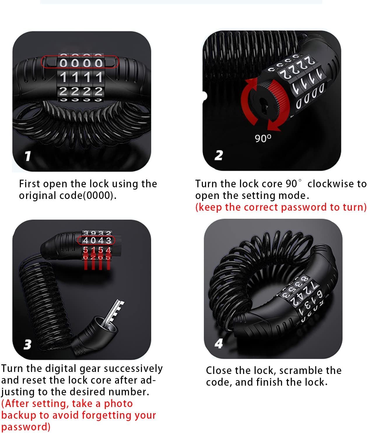 Combination lock - 2 pieces - Black - Motorcycle helmet lock - Theft security - Retractable - Luggage lock - With 4-digit combination - Security lock — image 4