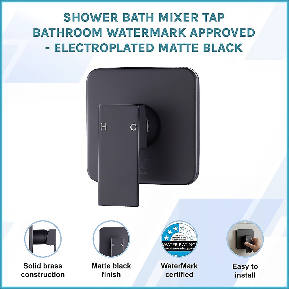 Shower Bath Mixer Tap Bathroom WATERMARK Approved - Electroplated Matte Black โ image 3