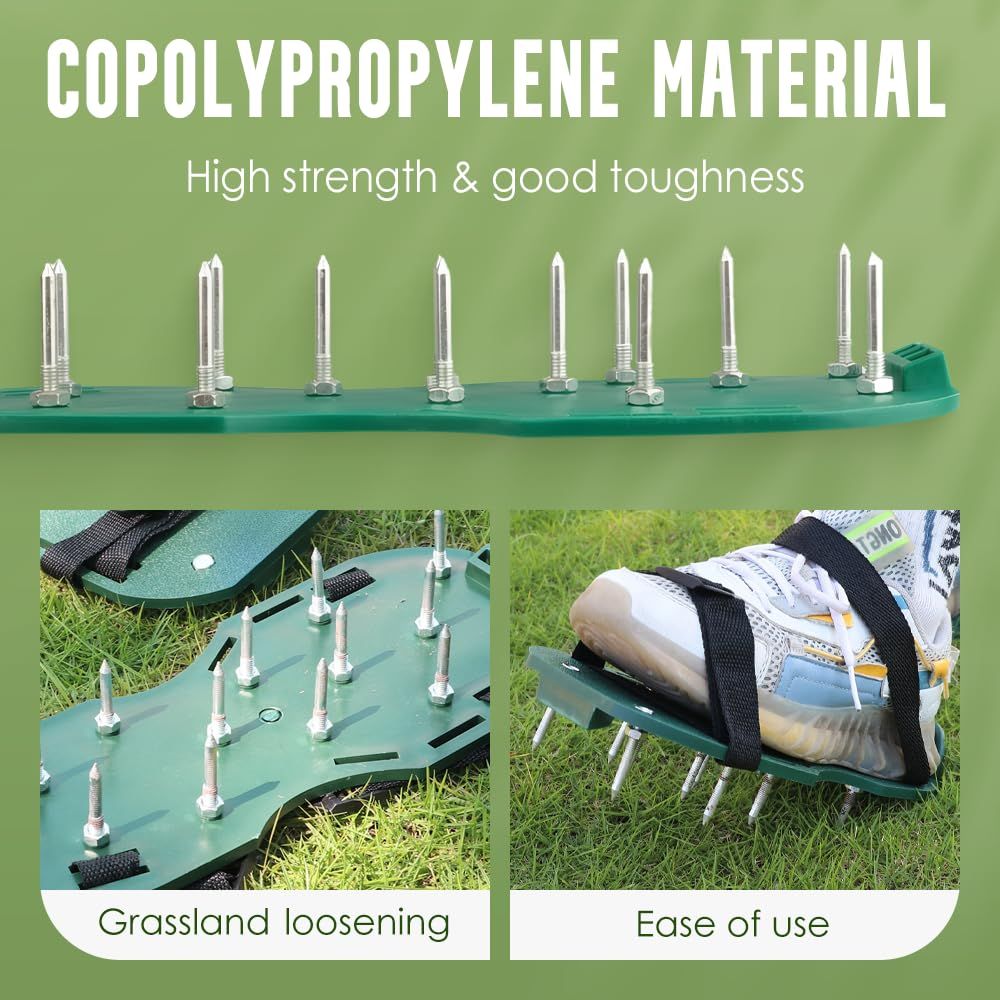 Lawn Aerator Shoes, Anti Slip Adjustable Straps Effortless Aerator Shoes, Manual Lawn Tool with Metal Spikes for Garden Patio Grass Aeration — image 3
