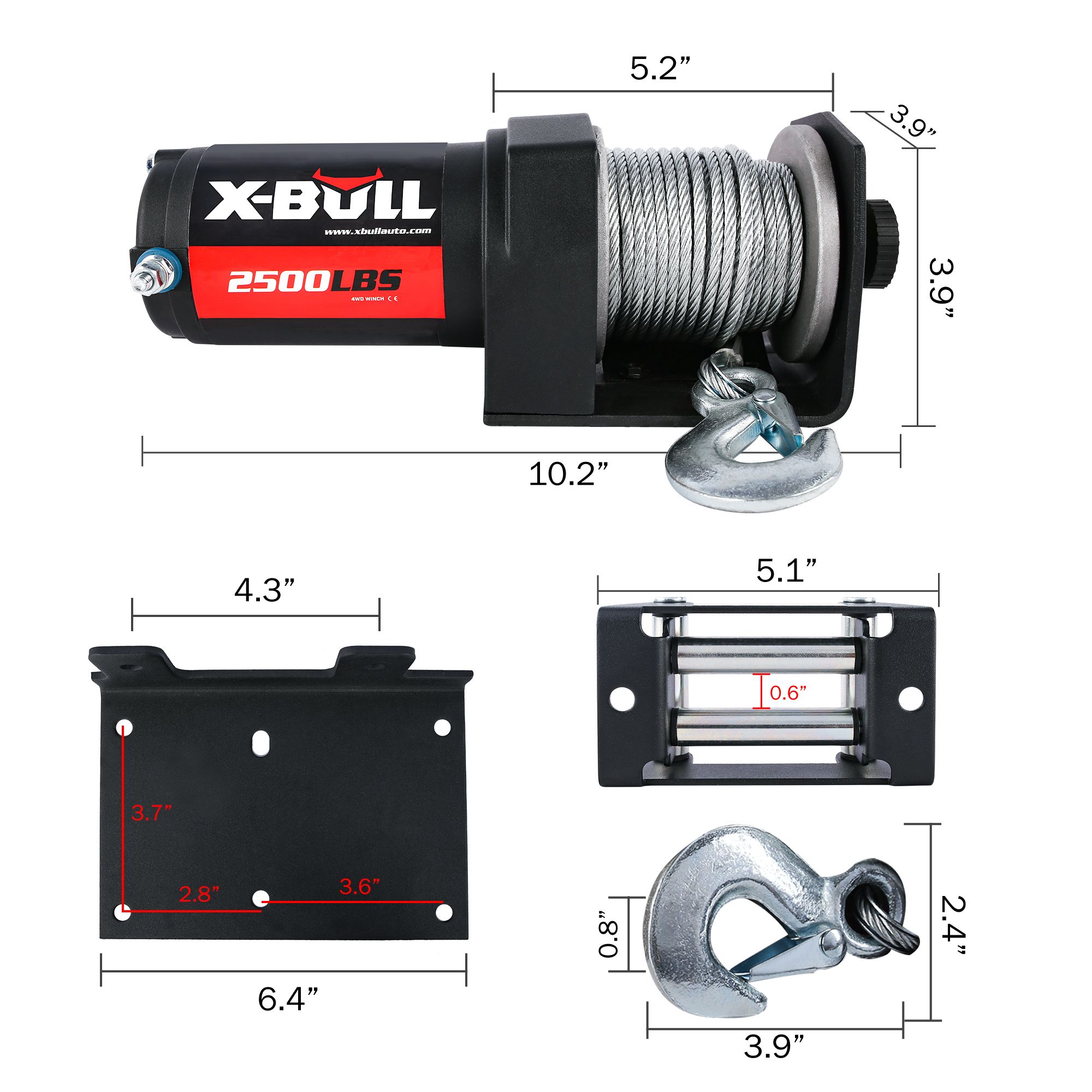 X-BULL2500LBS Electric Winch ATV UTV Boat Tow Winch ATV Winch Kit Steel cable 12V โ image 2