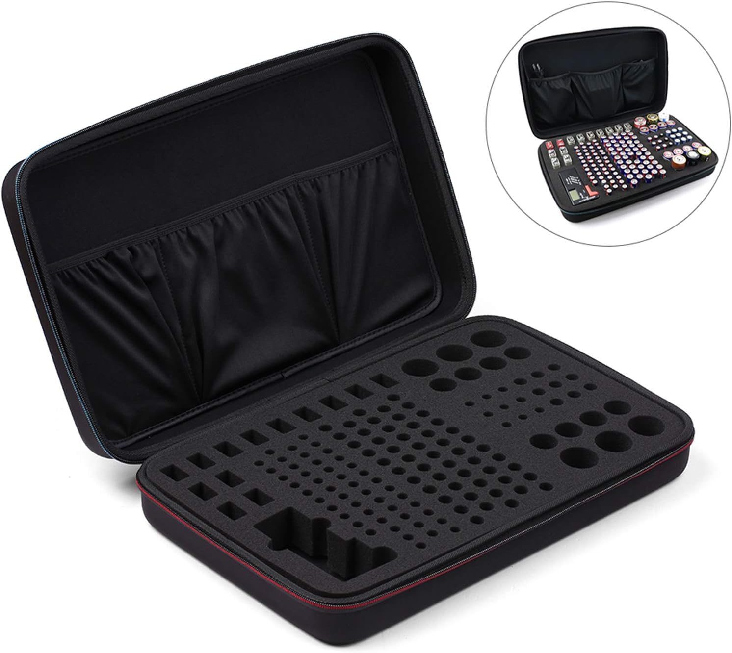 Black EVA Battery Organizer Case with Zipper - Holds 146 Batteries (6D 8C 13 9V 61AA 58AAA) - 42x26.5x9.5cm โ image 5