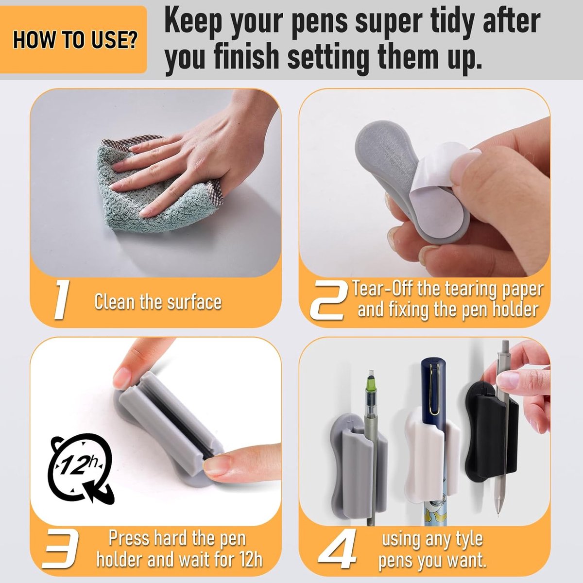 12 pieces - pen holder for desk - self-adhesive silicone pen holder - for clipboard mounting in classroom - highlighter holder - pencil holder - for desk — image 3