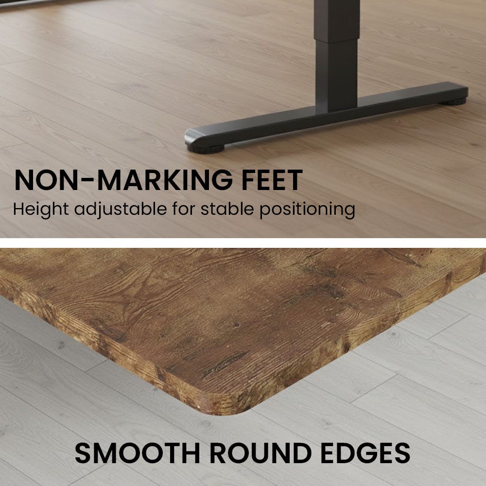 FORTIA Sit to Stand Standing Desk, 160x60cm, 72-118cm Electric Height Adjustable, Walnut Style Desktop/Black Frame โ image 4