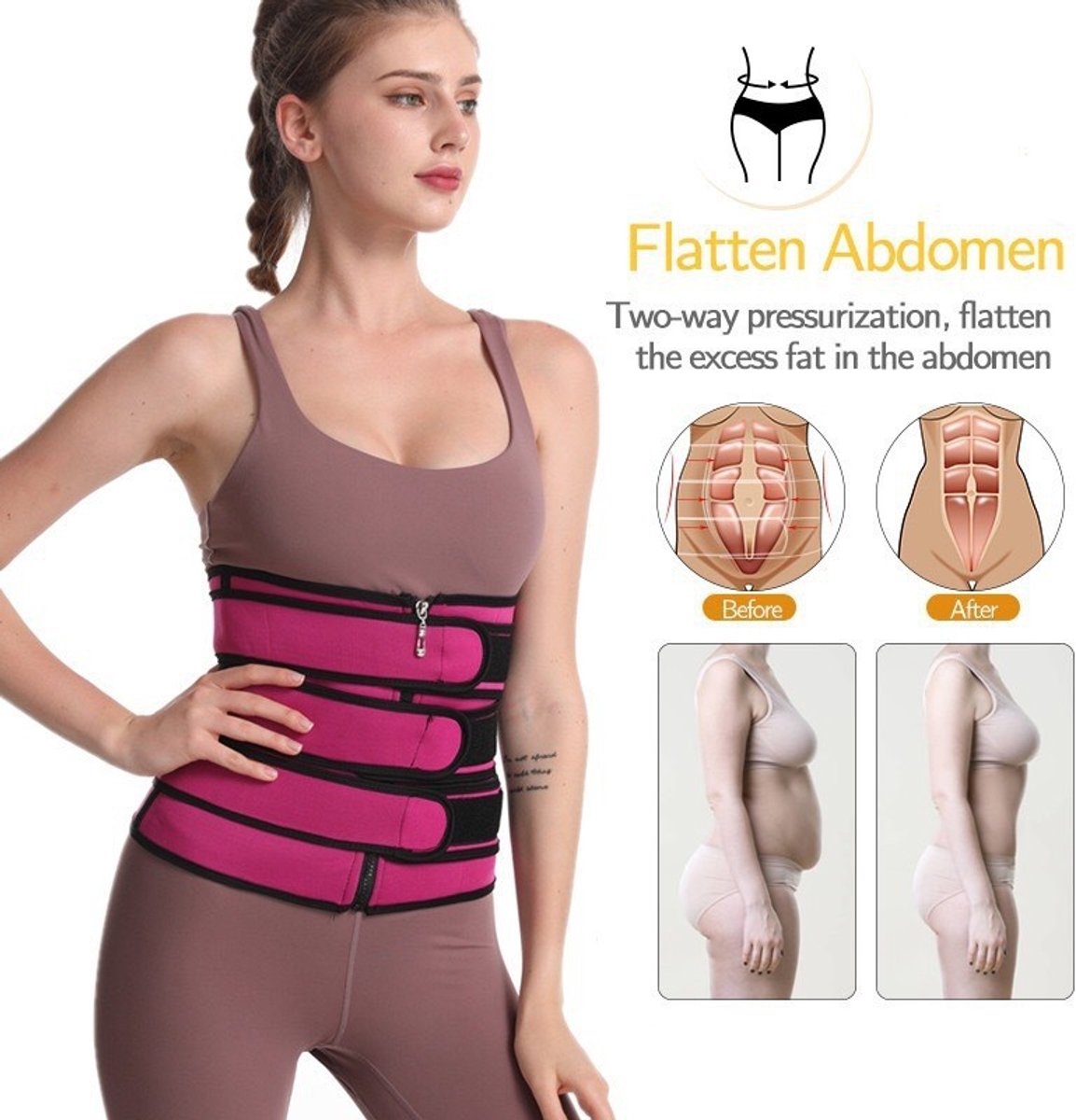 Women Sweat Reducer Training Belt - Sweatband - Waist Trainer - Slimming Belly Band - 3-Row Closure & Breathable Material - Extended Sizes (S to 6XL) โ image 2