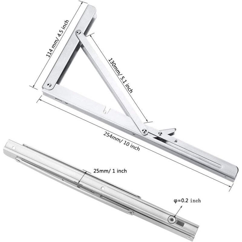 250Mm Folding Wall Shelf, 2 pcs Stainless Steel Folding Bracket, Garage Shelf Support Frame, Heavy Duty Bracket For โ image 2