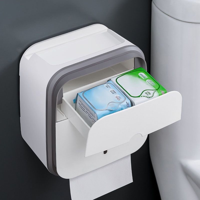 Wall Mounted Tissue Box Holder Strong Bearing Tissue Dispenser with Transparent Viewing Window for Home Bathroom Grey โ image 2