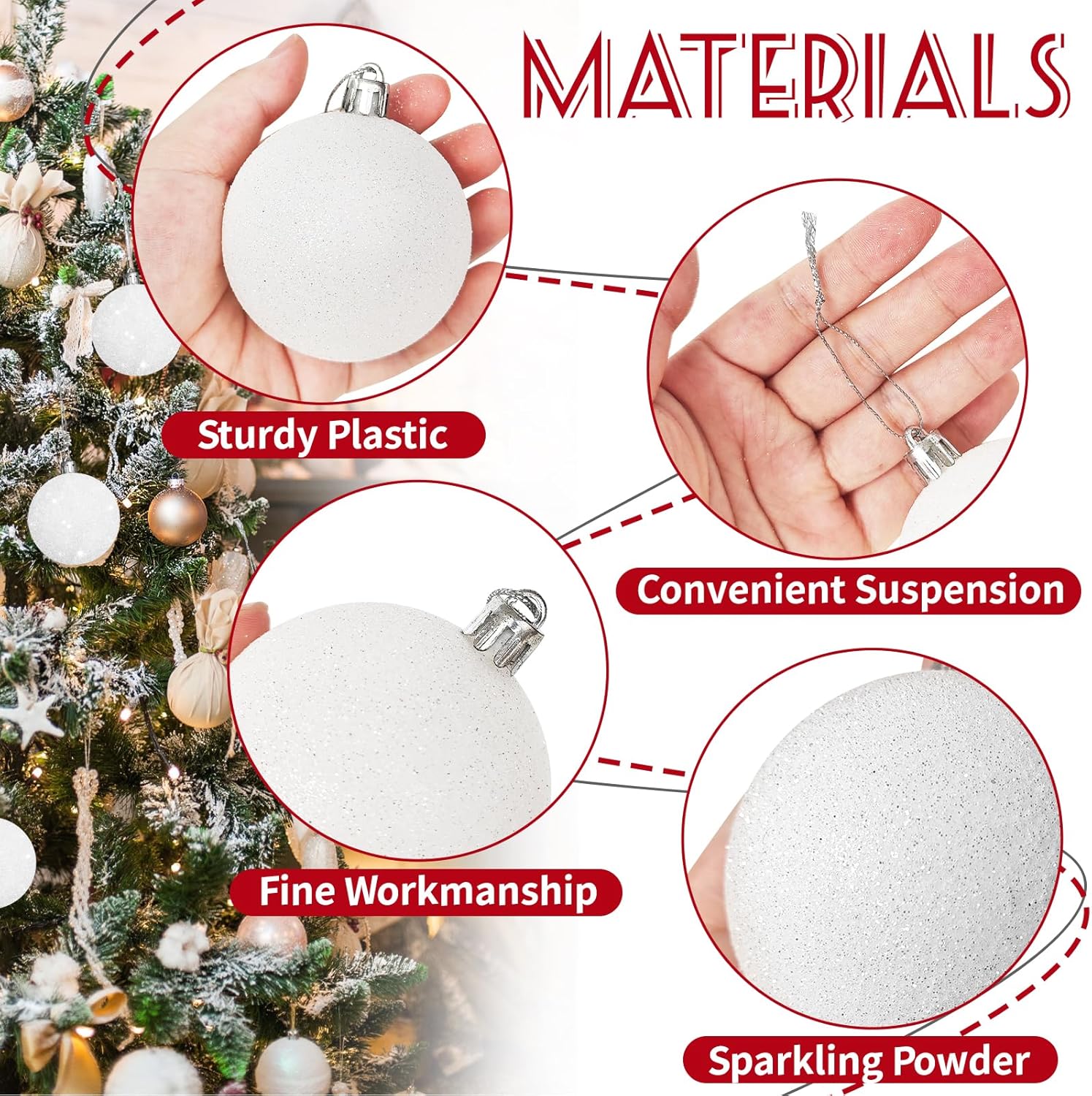 30 Pcs 2.36 Inch White Snowball Ornament,Christmas White Sparkly Ball Ornament,Christmas Tree Ball Decorations for Winter Theme Valentines Party,Holiday,Wreath — image 3