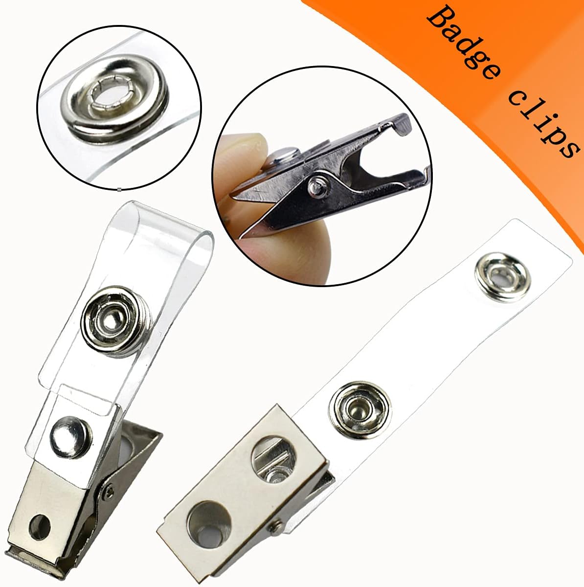 25Pcs Metal Badge Clips with Clear PVC Straps for ID Cards, Name Tags, Badge Holders, Work Badges — image 5