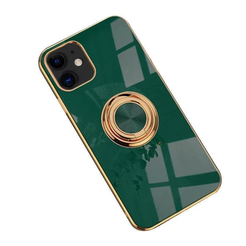 Dark Green Luxury Shockproof Silicone Ring Case Stand Cover for iPhone 14 13 12 Pro Max - iPhone 12 Pro Max