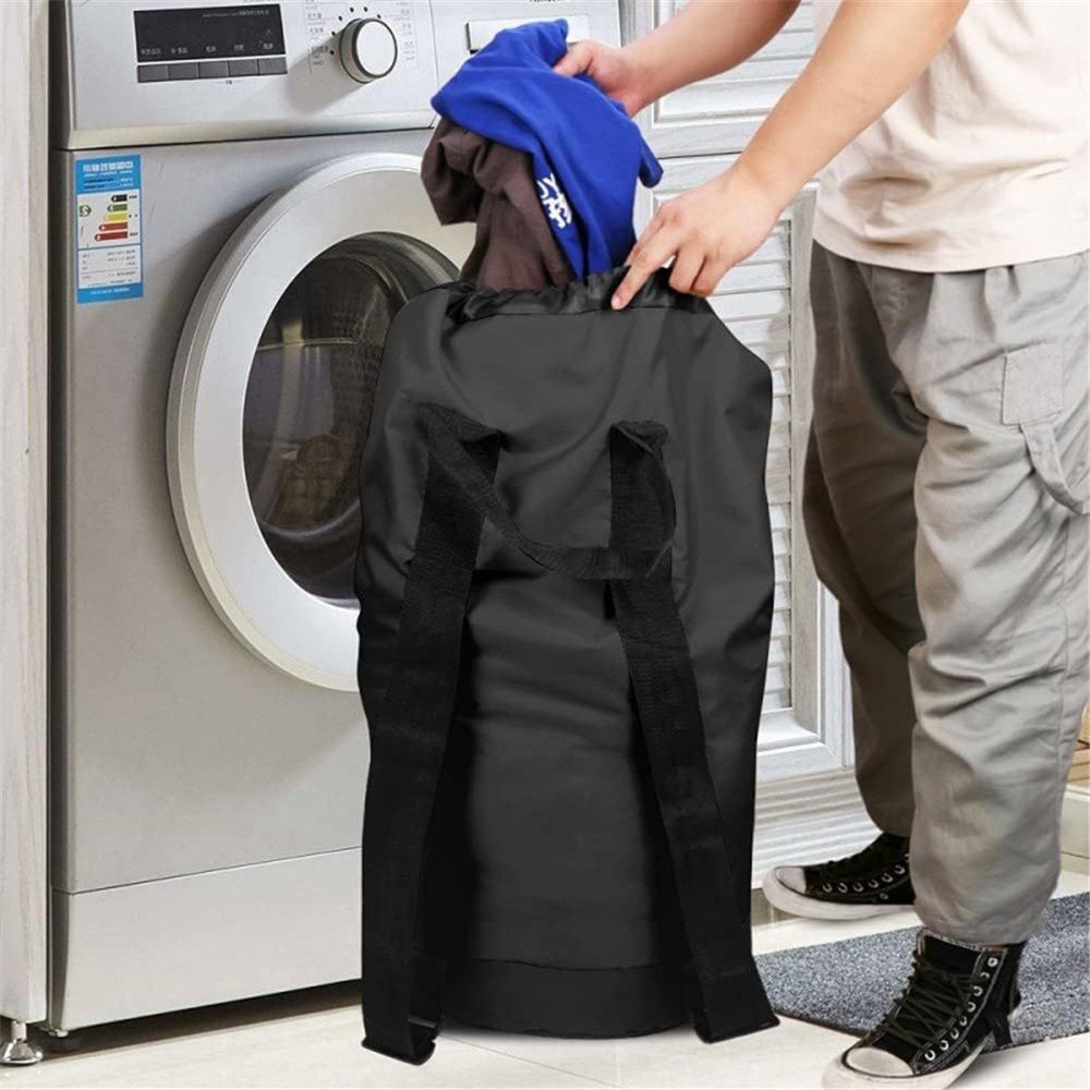 Backpack Laundry Bag, Laundry Backpack with Shoulder Straps and Mesh Pocket Durable Nylon Clothes Hamper Bag with Drawstring Closure for College, (Black) โ image 3