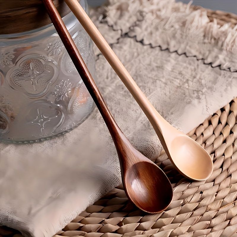 5pcs Long Handled Wooden Coffee Spoons, 7.8-Inch Mixing Spoons Tea Spoons Ice Cream Spoons for Kitchen — image 5