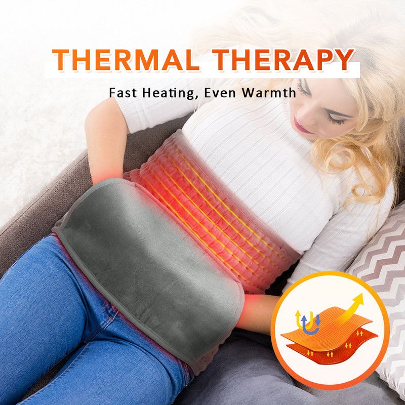 Electric Heating Waist Belt with Hand Warmer Pocket, 10 Heat Levels & 4 Timer Auto Off, Soft Plush Thermal Heating Pad for Back Abdomen Shoulder-Gray — image 3