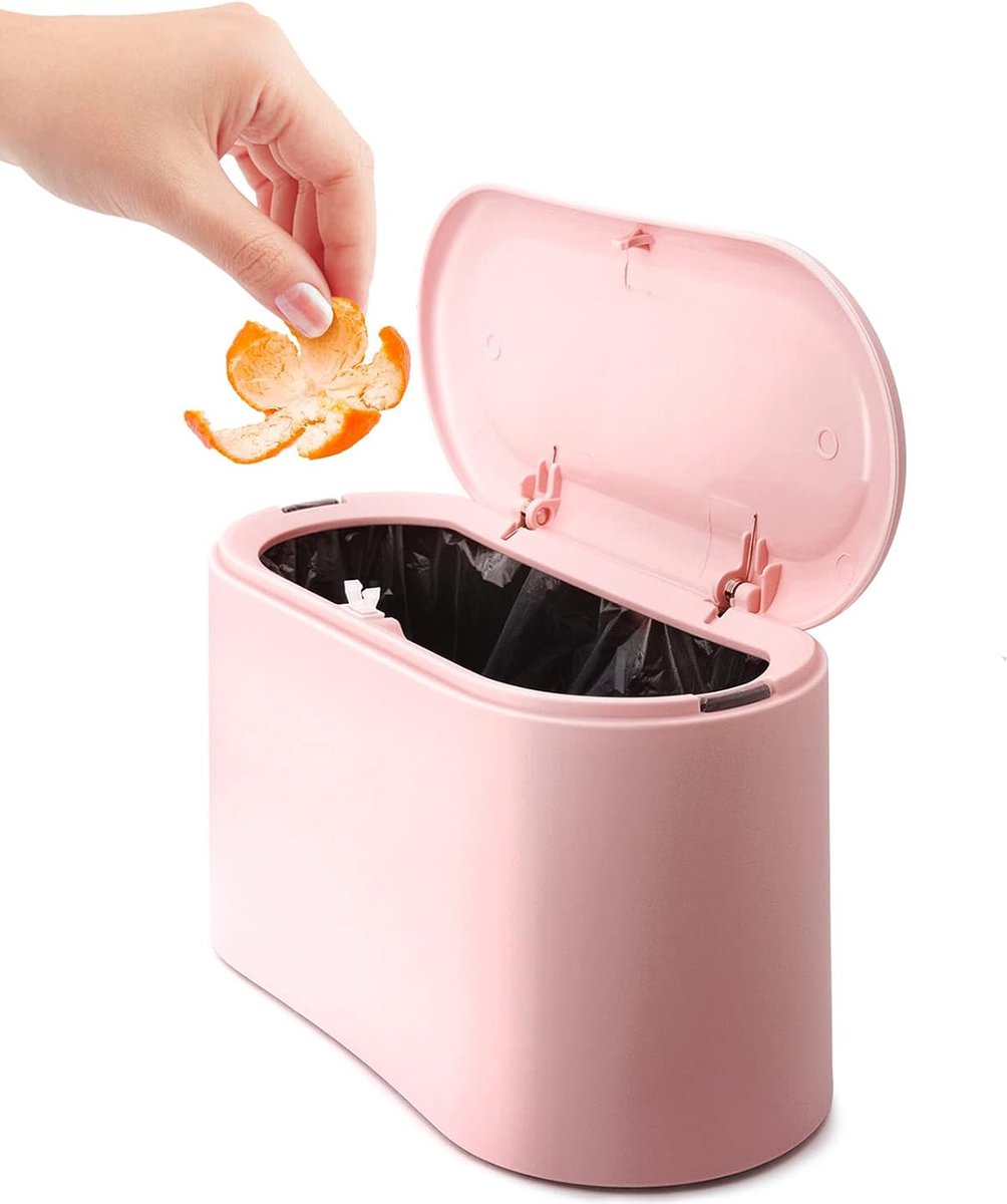 Trash Can - Sensor Trash Can - Sturdy - Countertop Waste Bin - Mini Trash Can - Desktop - Tabletop Waste Bin - Plastic Trash Can - Bathroom Waste Bin
