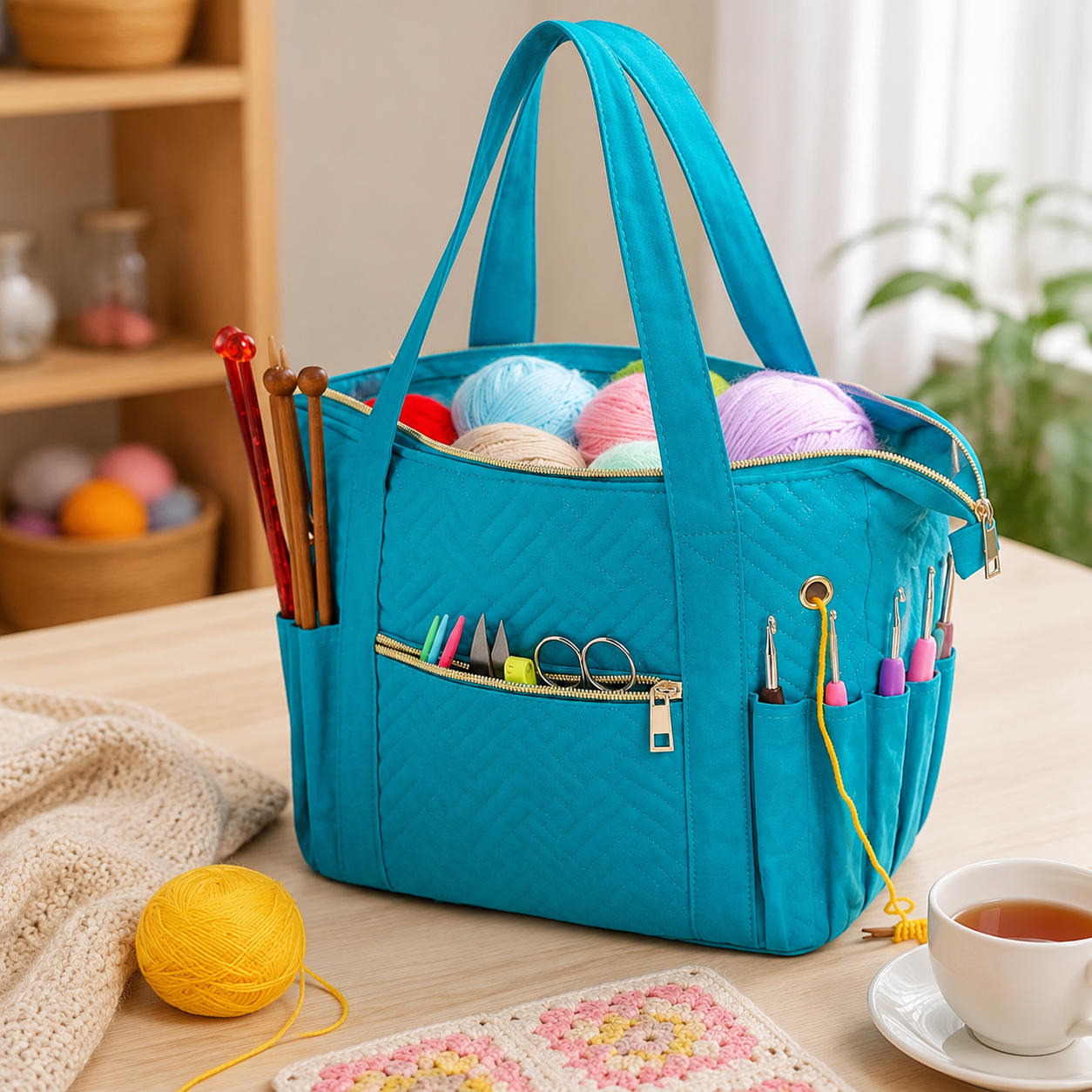 Crochet Bag Organizer for Yarn Storage, Velvet Knitting Tote Bag with Double Handle for Crochet Accessories, Portable Travel Case for Yarn Balls, Crochet — image 5
