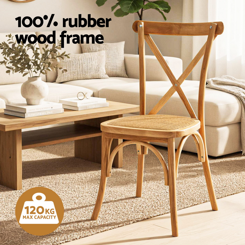 Artiss 2x Dining Chairs Rattan Wooden Kitchen Accent Chair Cafe Lounge Rubber Wood โ image 4