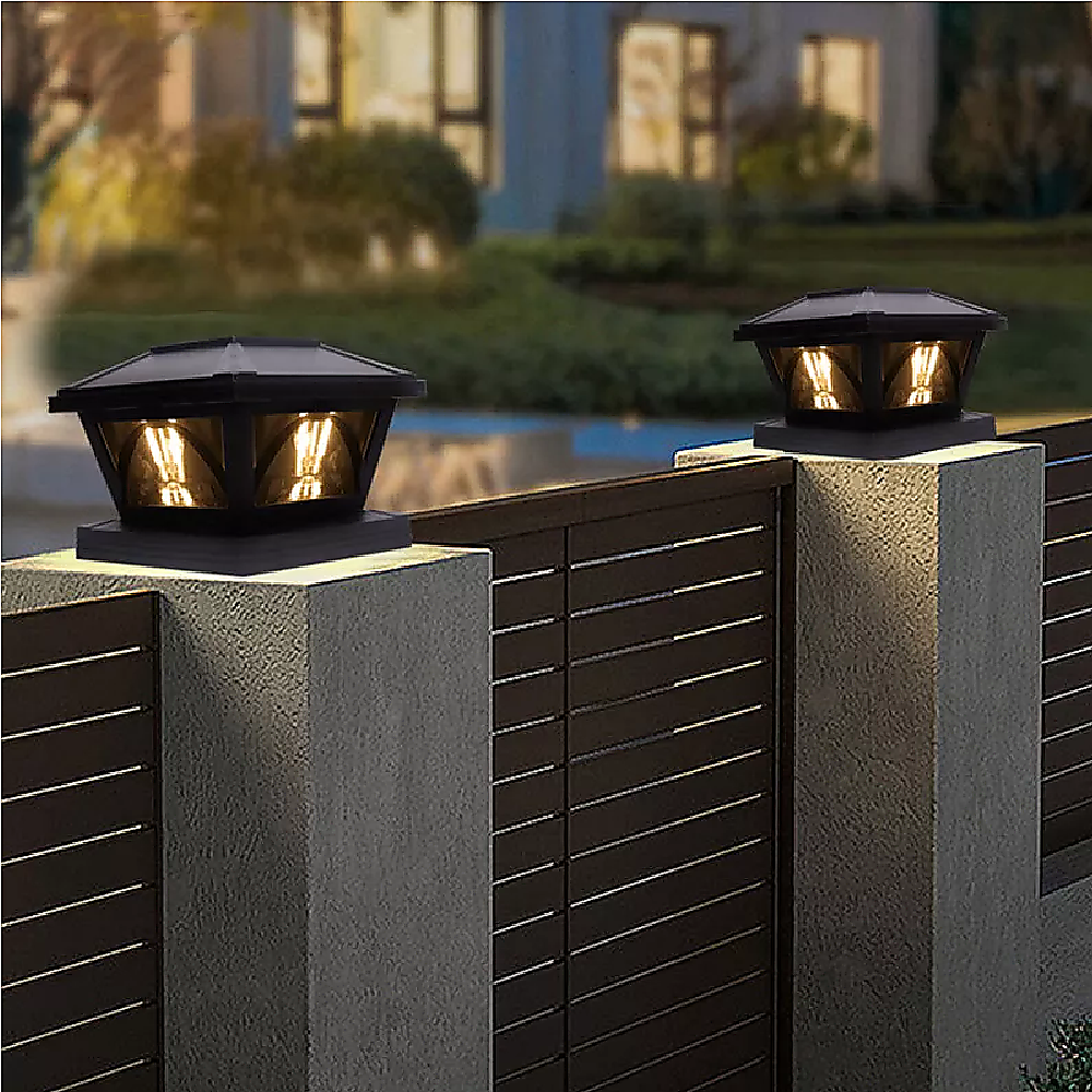 2 Pack Outdoor Flame Light Solar Post Deck Fence Cap — image 2