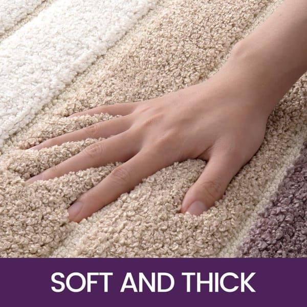 Soft Absorbent Bath Mat Non‑Slip Bathroom Rug Machine Washable 40 × 60cm Beige Striped — image 4