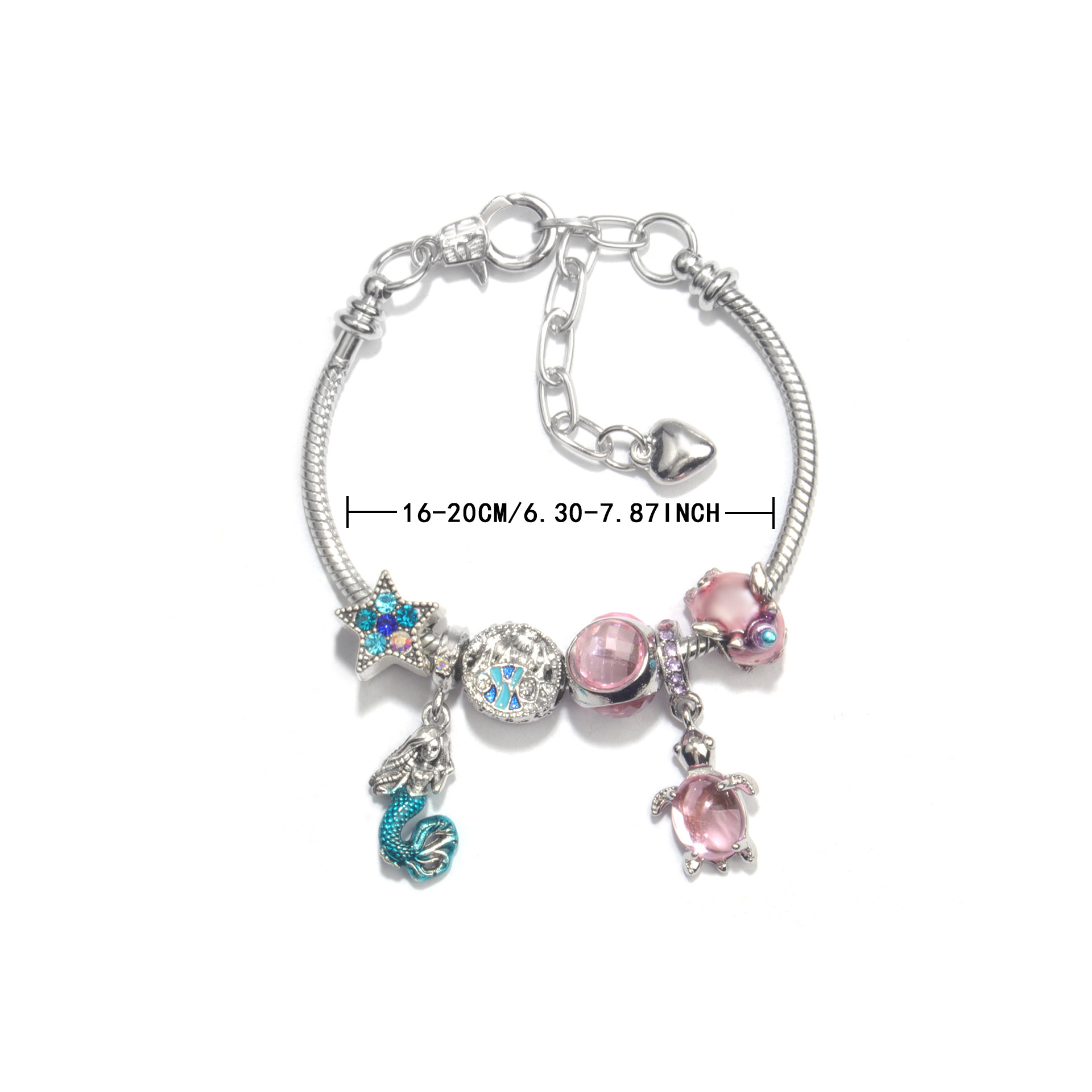 Rhinestone Star Alloy Bracelet with Mermaid & Turtle Charms Cute Pig & Glass Beads Jewelry(18cm) โ image 5