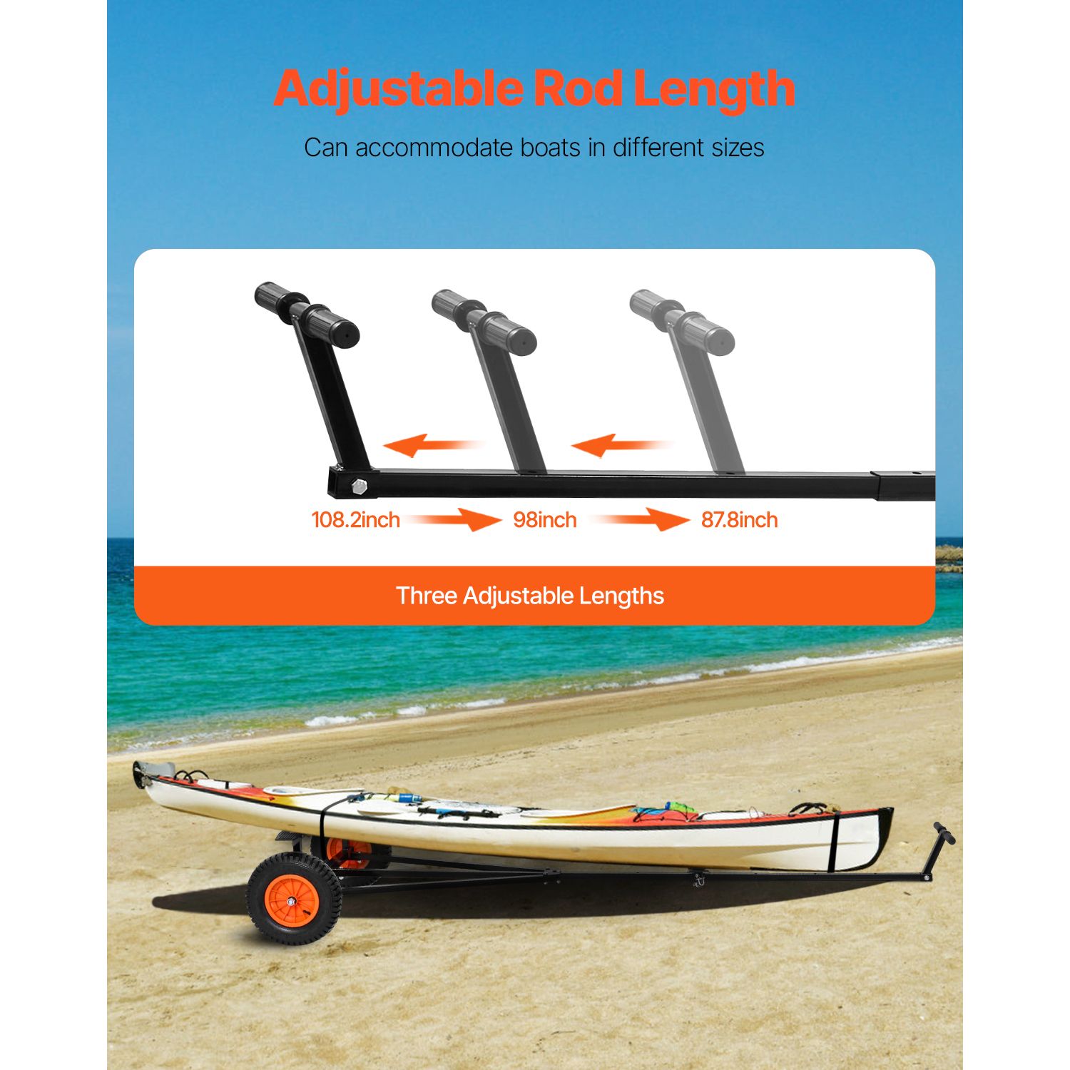 420lbs Boat Trailer Dolly Mover Adjustable Length with 15.7 in Pneumatic Tires — image 3