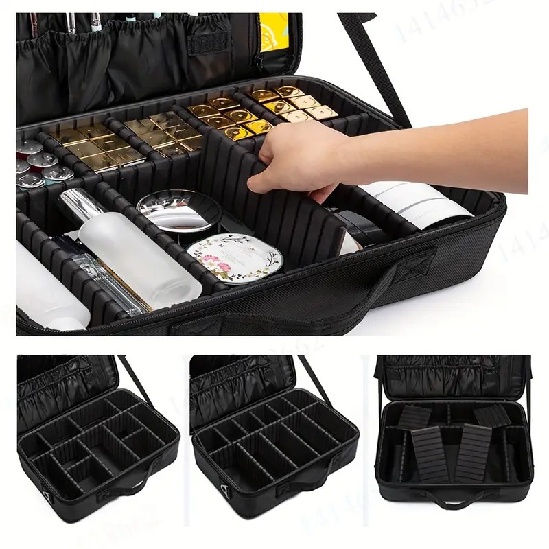 **Large Waterproof Makeup Organizer: Adjustable Dividers, Detachable Brush Holder, Multi-Compartment Design, Portable & Moisture-Resistant, Professional — image 2