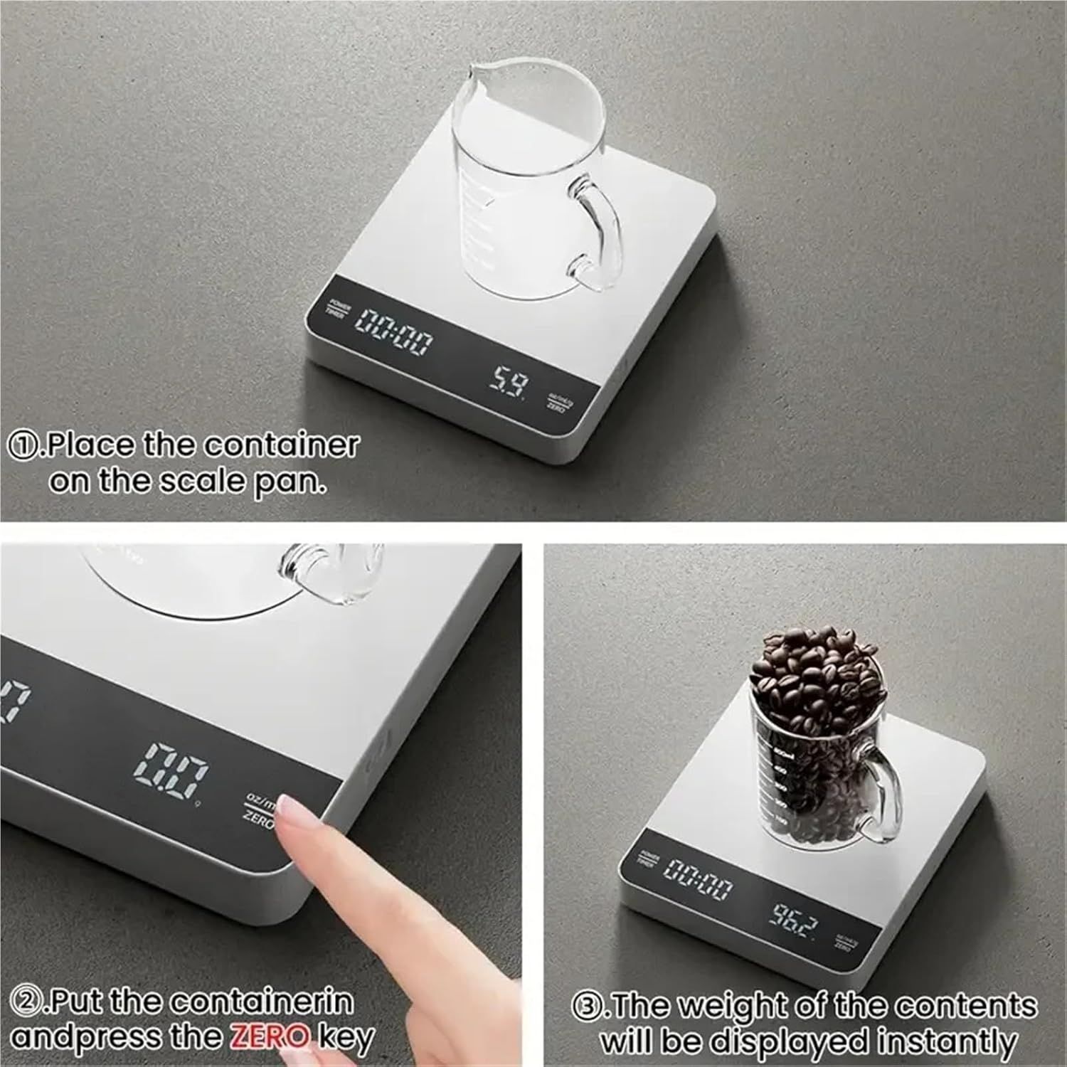 Mini Coffee Scale with Timer,Rechargeable Espresso Scale,3kg/0.1g Precision Scale for Espresso&Pour-Over Coffee,Portable Digital Kitchen Scale,White — image 4