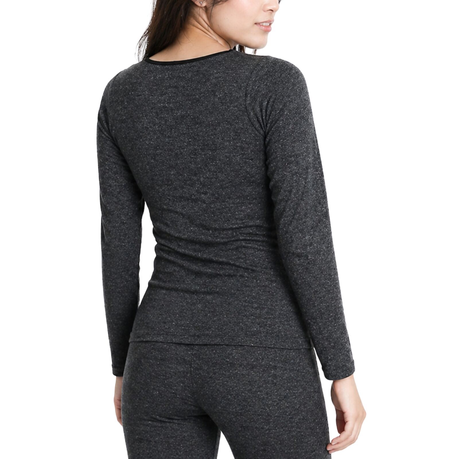Womens Merino Wool Blend Thermal Top Long Sleeve Spencer Base Layer - Black — image 4