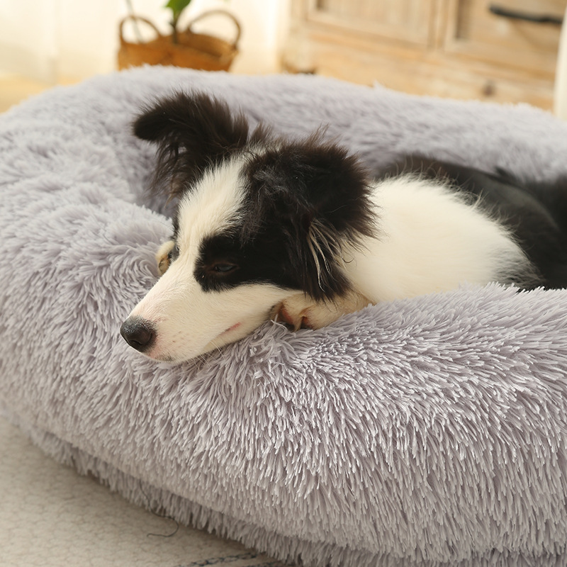Fluffy Donut-Shaped Pet Bed- Soft, Cozy, and Anti-Anxiety for Dogs and Cats, Machine Washable Light Gray Size:M 75 × 55 × 18cm