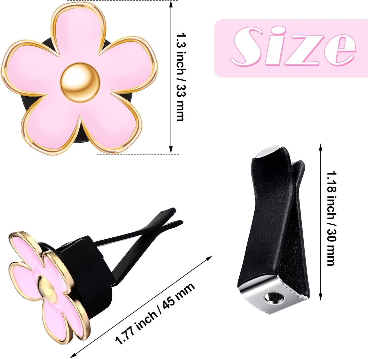 6 Pcs Daisy Flower Air Vent Clip Accessories Air Conditioning Outlet Clip Car Air Freshener Dashboard Accessories Charm Car Inter Decor(3 cm, 3.3 cm,Red, Pink — image 2