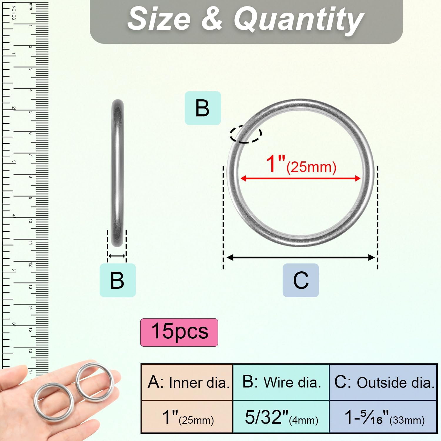 CooBigo 15pcs 1 Inch Stainless Steel Ring Buckle, Metal O Rings Buckles, Solid Welded Loop for Dreamcatcher Keyrings, Dog Collars, Macrame, Hanging Strap — image 2