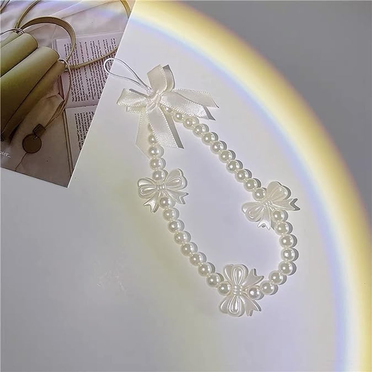 Phone pendant - cute phone chain - aesthetic heart-shaped pearl cord ornament — image 4