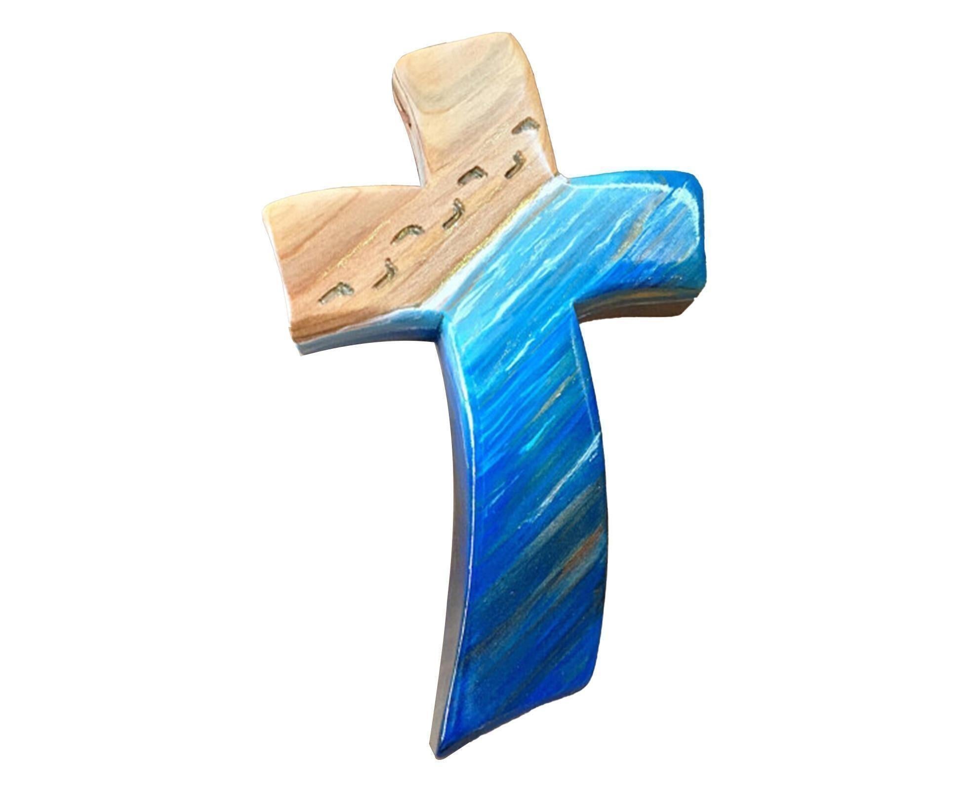 Creative Wooden Cross Polished Colorfast Decorative Wood Cross Hanging Pendant Home Decoration-Blue