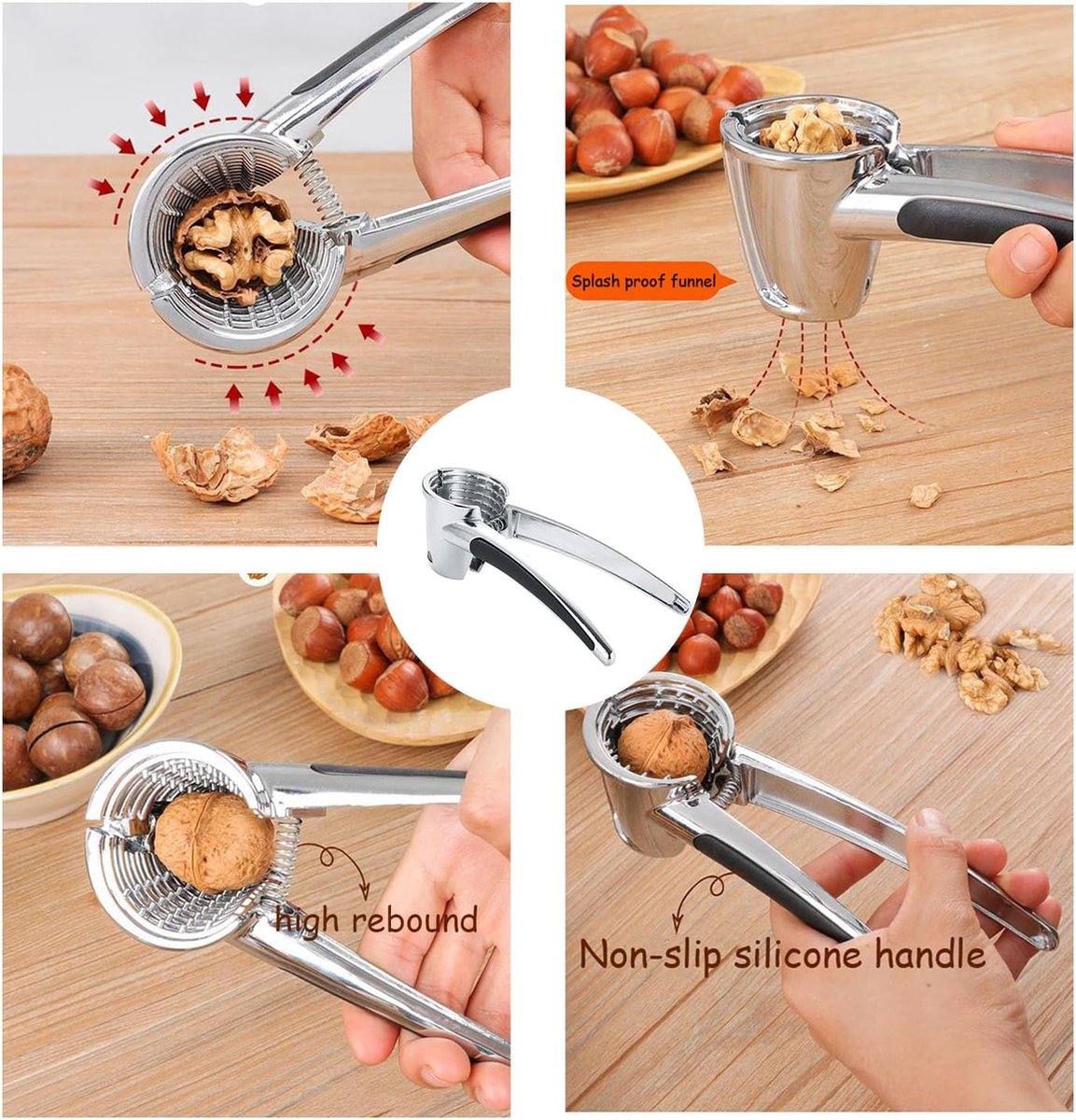 Nutcracker - Walnut Cracker - Multifunctional Nutcracker - Conical Nutcracker - Nutcracker Tongs - Non-slip Handle - For All Types of Nuts - Silver — image 2