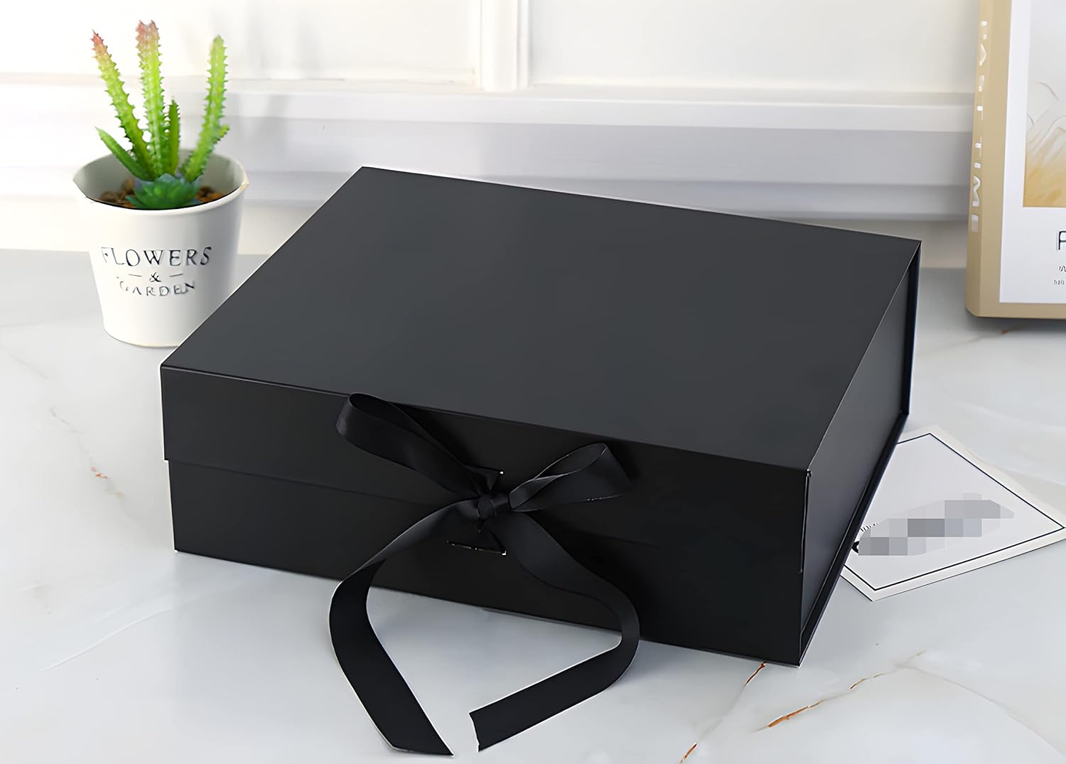 Black Luxury Magnetic Gift Box with Lid, Ribbons and Gift Bag, Medium Size-9.4x7x3 Inches, Great for Christmas, New Year, Wedding, Birthdays, Man โ image 5