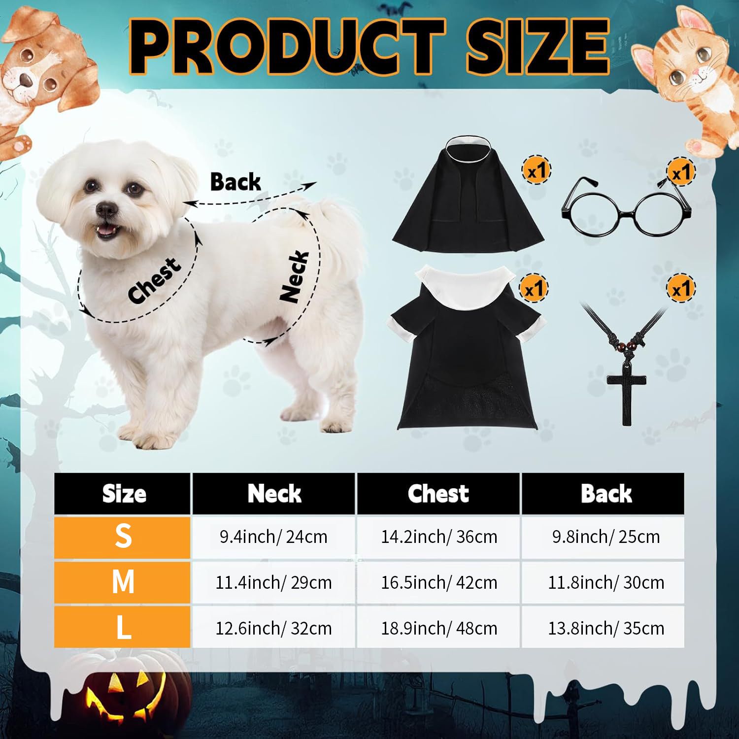 Amor Pet Clothing Nun Costume for Dogs Cats Nun suit M โ image 2