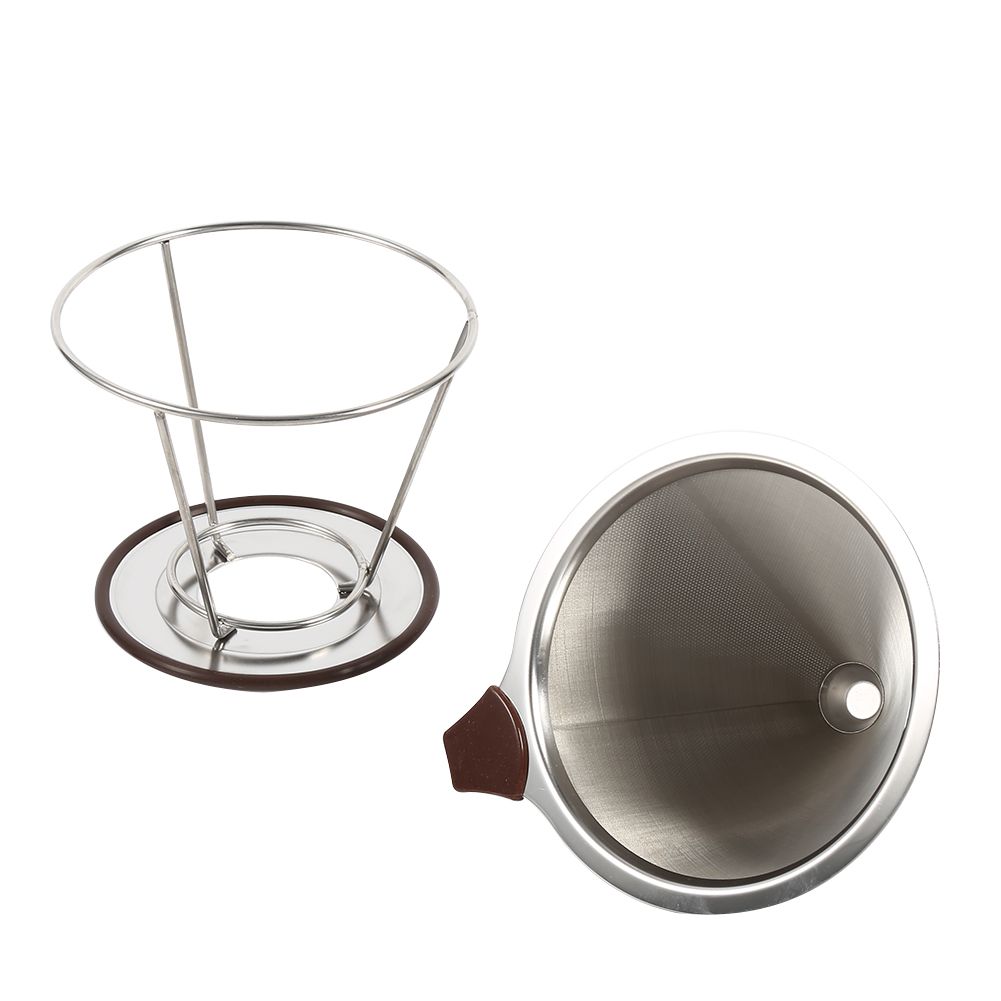 1x Portable 304 Stainless Steel Drip Dripper Double Layer Mesh Coffee Cone Filter Holder Infuse โ image 2