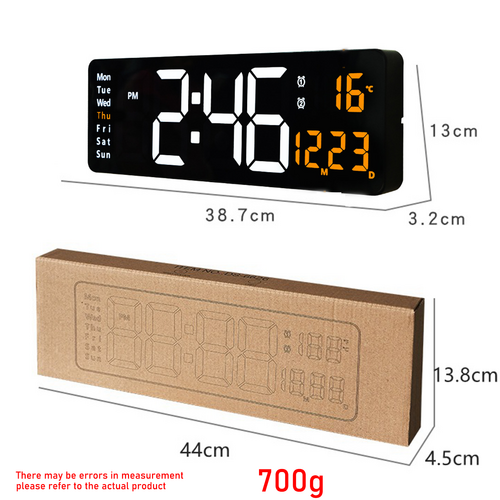 16" Orange Large Digital Big Jumbo LED Wall Desk Clock Display With Temperature Calendar — image 4