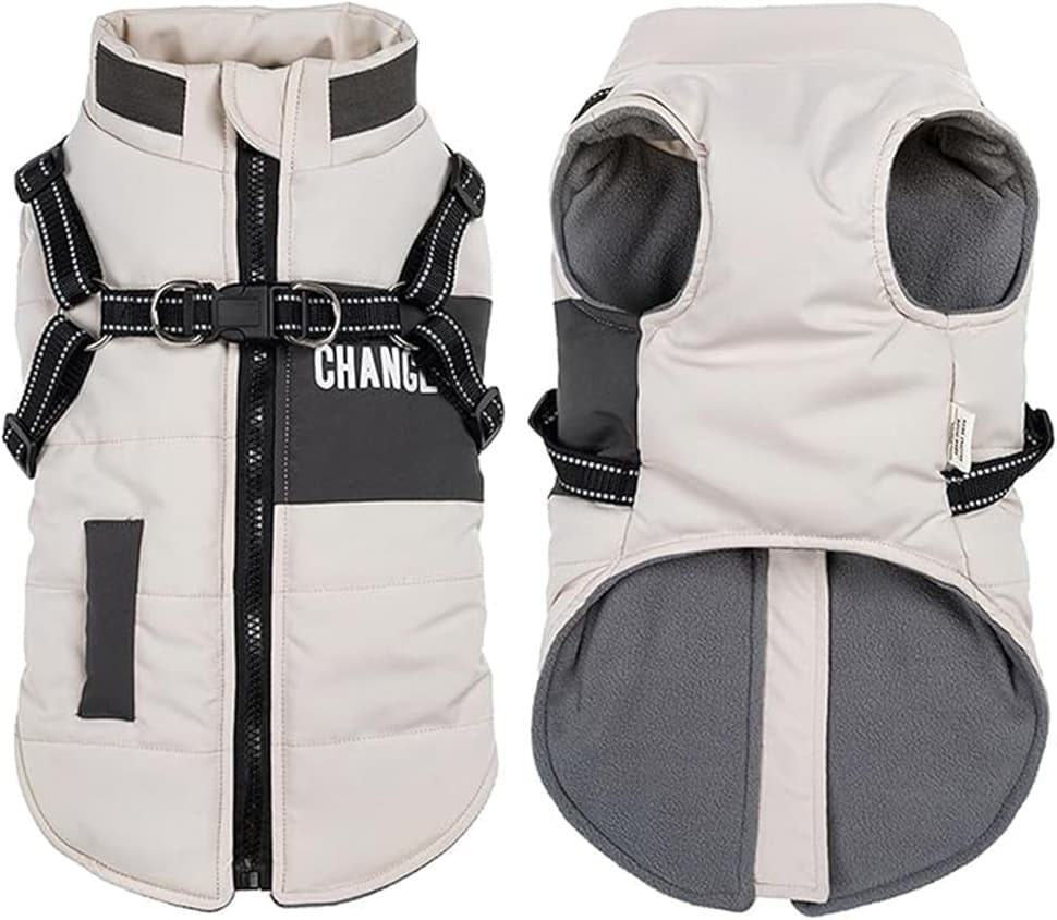 1 Warm Soft Winter Dog Vest with Stand Collar, Wind and Waterproof, Multiple Colors, S M L XL, Beige