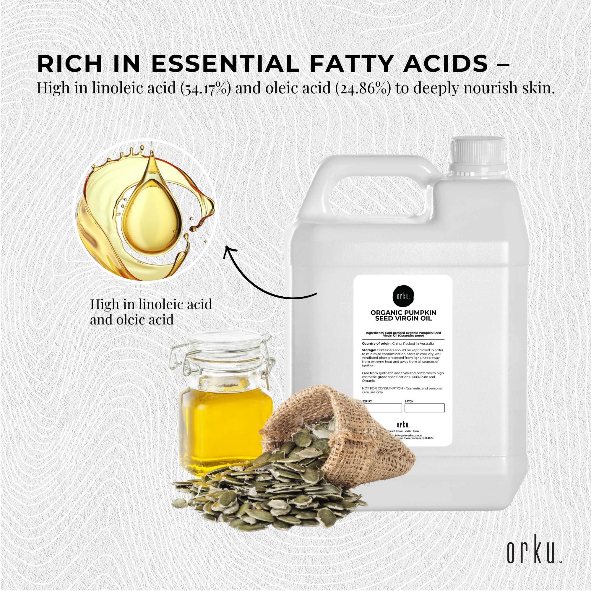 Orku 5L Organic Pumpkin Seed Virgin Oil Cold Pressed Cosmetic Grade β image 5