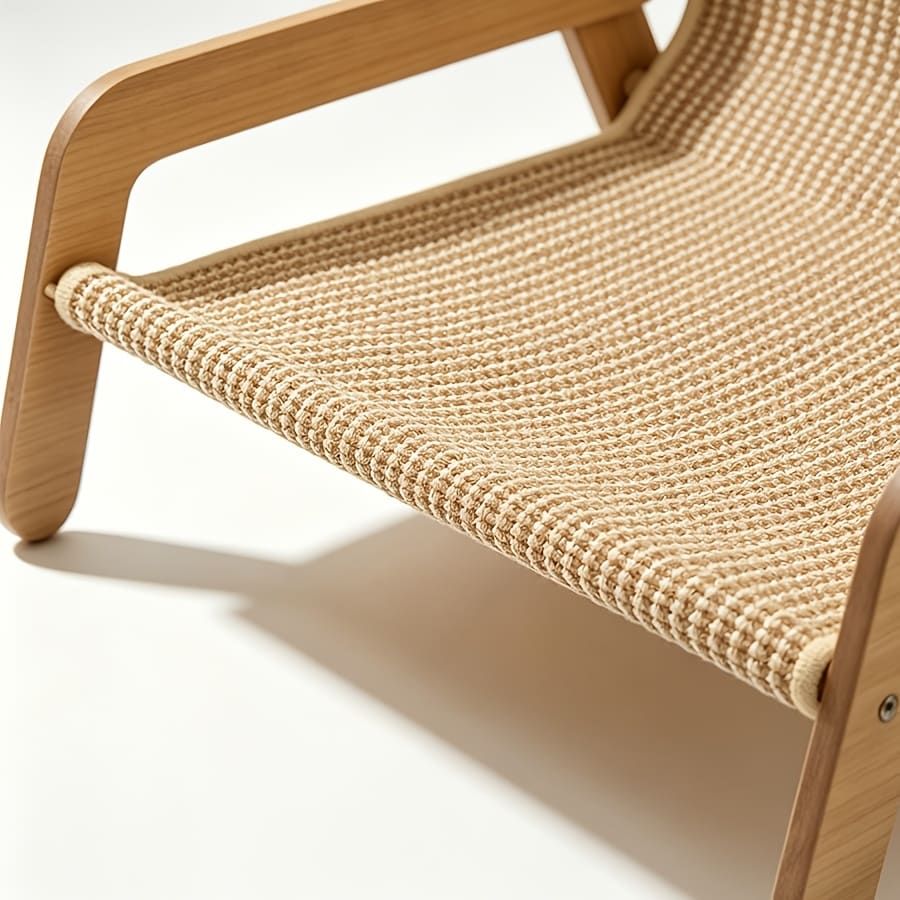 Curved Wooden Cat Lounge Chair with Sisal Scratching Surface – Hammock-Style Pet Bed for Indoor Rest, Play, and Nail Trimming, Fits Living Room or Balcony — image 4