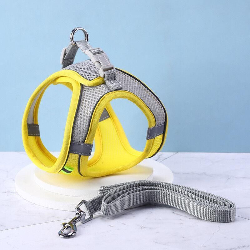 Pet Dog Harness Adjustable Reflective Breathable Outdoor Collars Strap Cat Leash Yellow - XXS — image 4