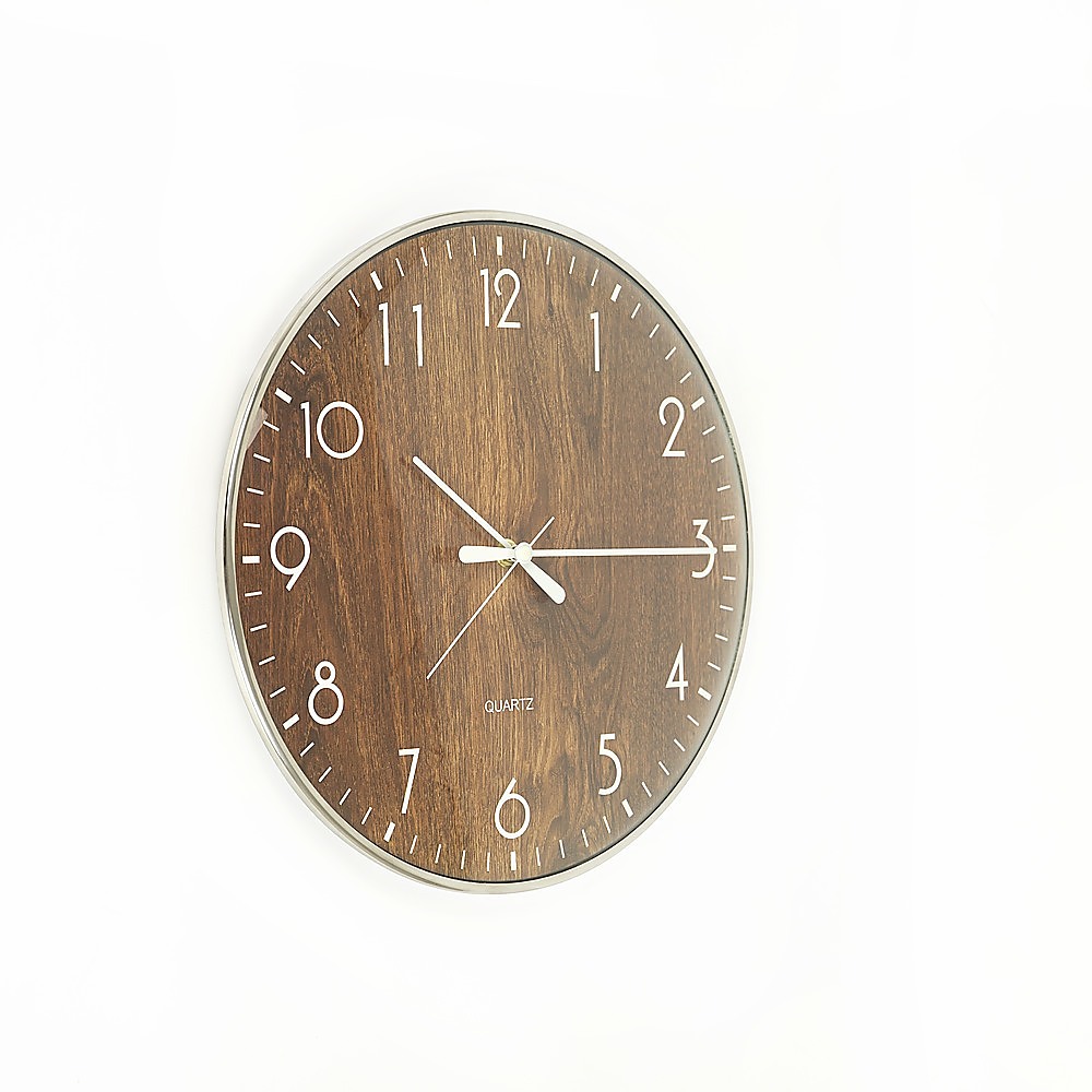 14-inch Round Wall Clock Silent Non-Ticking Quartz Battery Operated Wood Grain — image 4