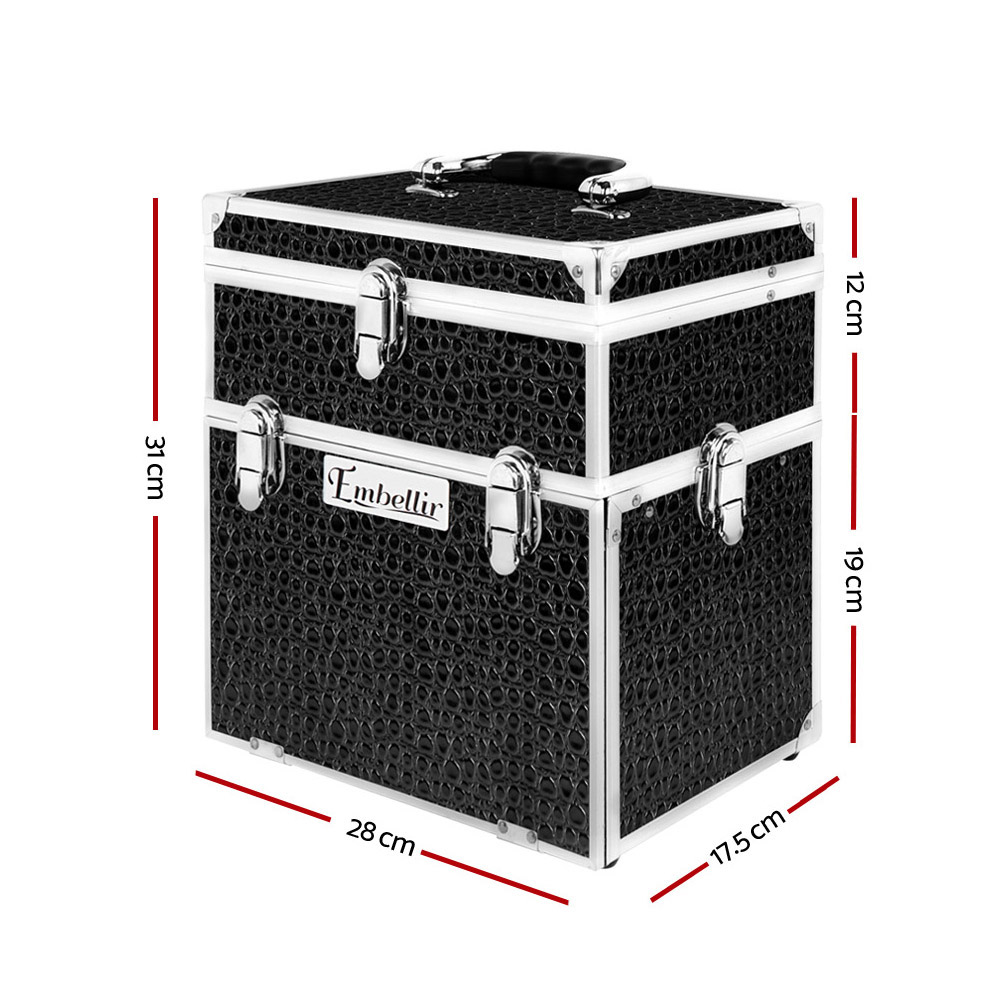 Embellir Portable Cosmetic Beauty Makeup Carry Case with Mirror - Crocodile Black โ image 2