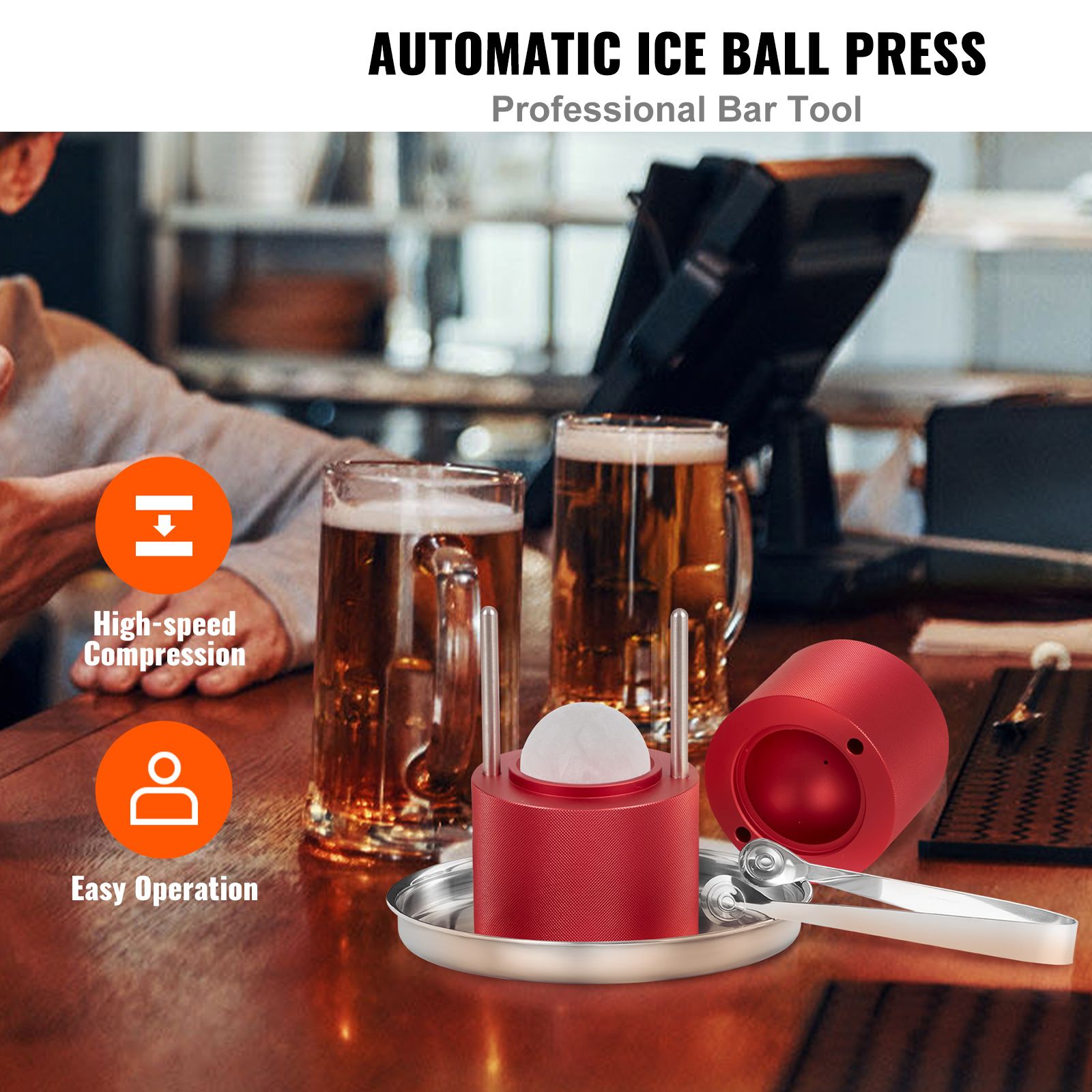 Ice Ball Press, 6cm Ice Ball Maker, Aircraft Al Alloy Ice Ball Press Kit for 60mm Ice Sphere, Ice Press with Tong and Drip Tray, for Whiskey, Cocktail โ image 2