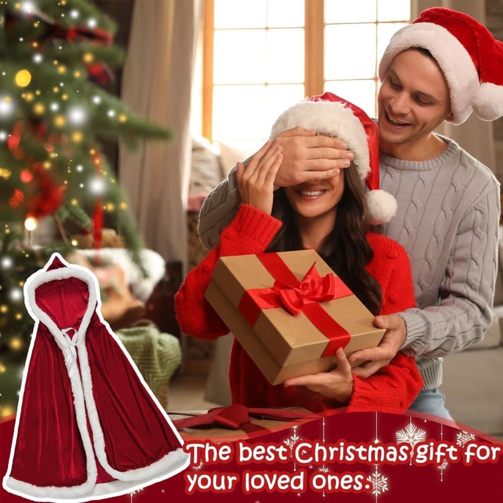 Red Christmas Cloak with Hood Santa Costume for Women, One Size, 120cm — image 4
