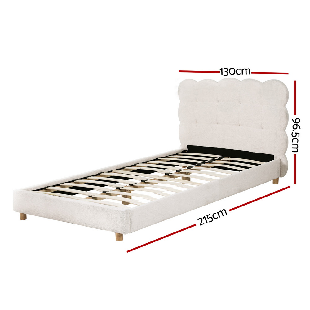 Artiss King Single Bed Frame Cloud Headboard Boucle Fabric Mattress Platform Base White โ image 3