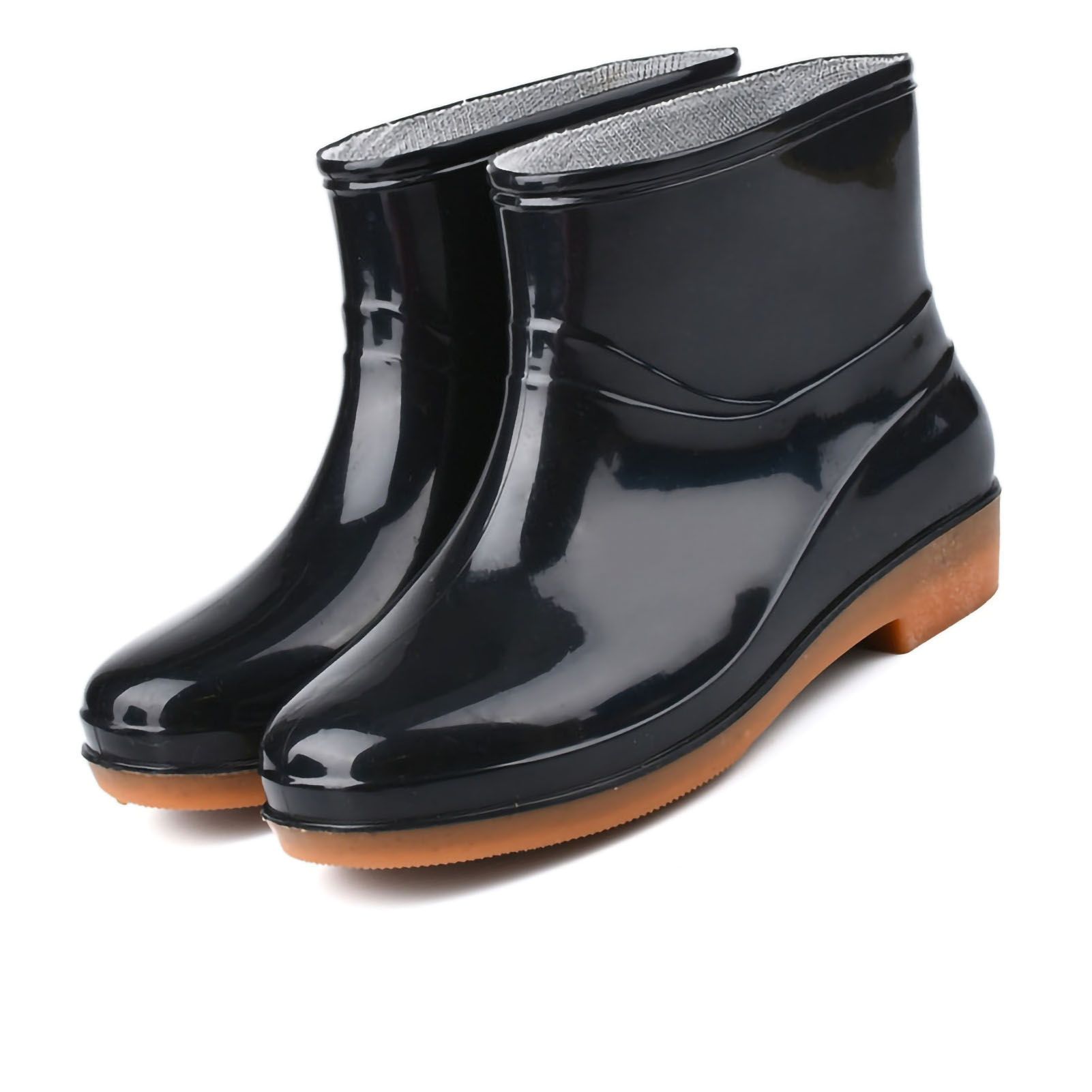 Womens Rain Boots Fashion Antiskid Short Rain Boot Round Head Radian PVC Plastic Rain Boots Black 38 โ image 2