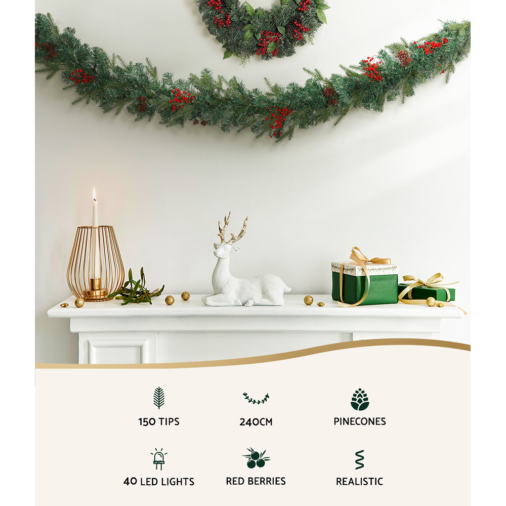 Jingle Jollys 2.4m Christmas Garland with LED Lights Decorations Xmas Party โ image 3