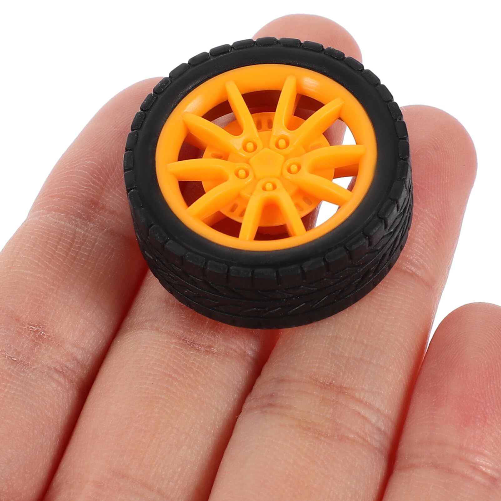 30x11mm RC Cars Wheels, 4Packs Black Orange Toys Wheels, 2mmDia Shaft Plastic Model Wheels for DIY Toy, RC Car, Truck — image 5