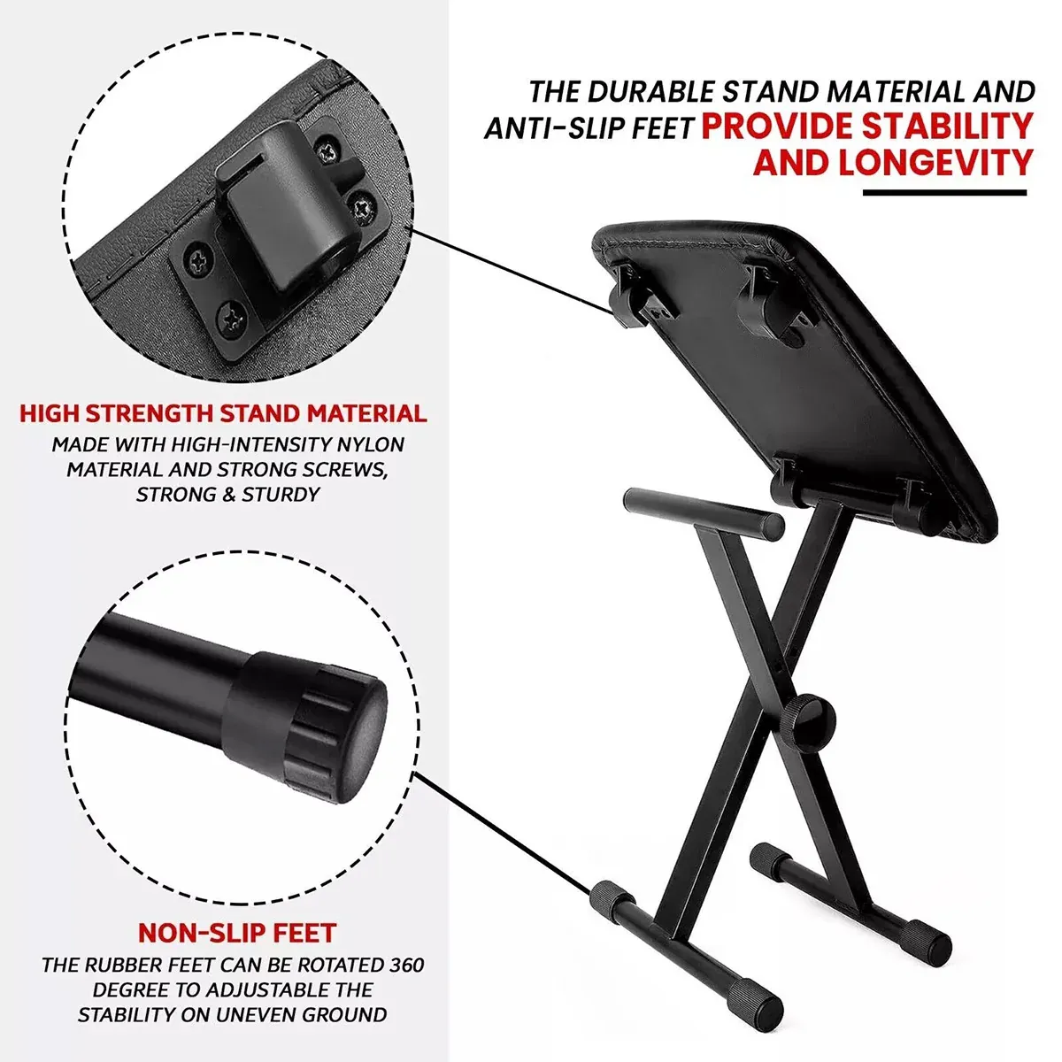 Electronic Organ Stool Three Level Adjustable Foldable Performance Chair Music โ image 5